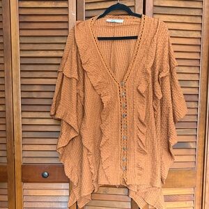 Free People Beach Rust Brown Ruffle FLORA Tunic Small
